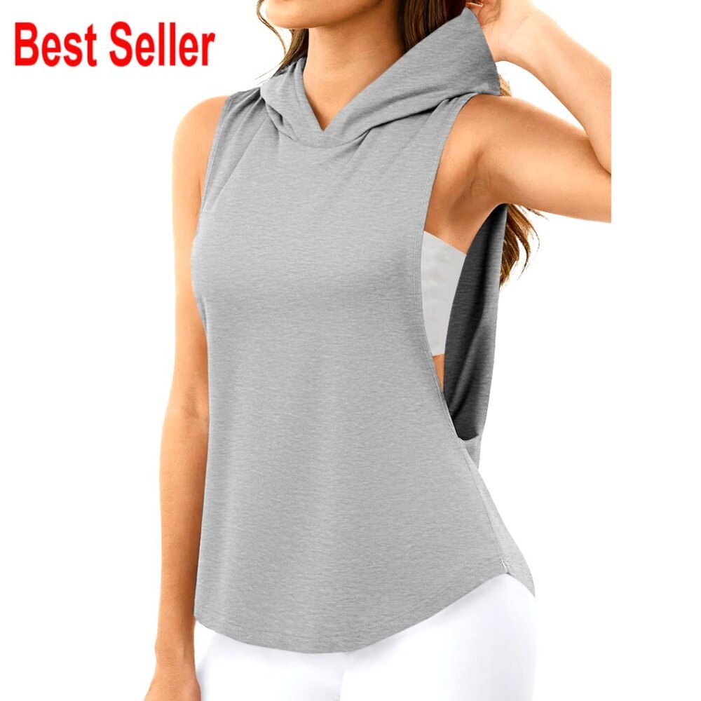 Sleeveless Hooded Tank Top, Open Side Design, Polyester Blend, Activewear